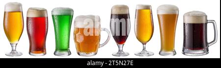 Collection of beer glasses and different beer types isolated on white background. File contains clipping paths. Stock Photo