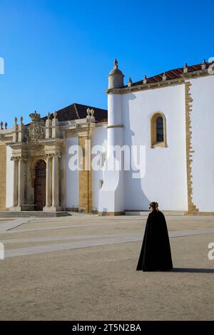 COIMBRA, PORTUGAL - November 12, 2021: View on the courtyard of the oldest university with students in black uniform in Coimbra city in the central Po Stock Photo