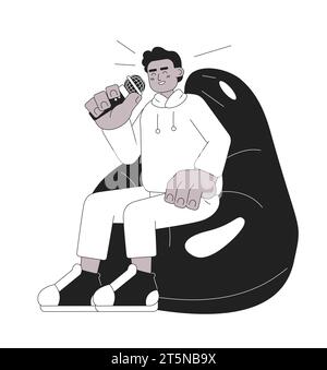 Laughing african american man beanbag chair black and white 2D cartoon character Stock Vector