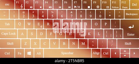 Vector modern qwerty Keyboard Layout Stencil cut. Gradient background. Stock Vector