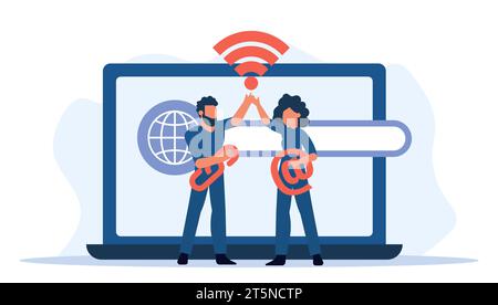 Businessman used technology and internet to connect his business to a global network with people, ensuring GDPR compliance and community telecommunica Stock Vector