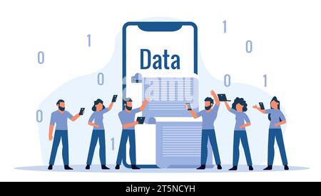 Businessman relies on power of technology, internet, and data security to protect his business in the digital world, vector illustration with people c Stock Vector