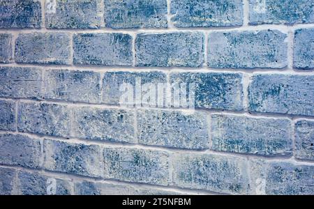 Air Force Blue Colored Grunge Brick Wall in Diminishing Perspective Stock Photo
