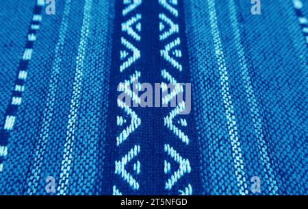 Closeup of Texture and Pattern of Stunning Blue Thai Northern Region's Traditional Textile Stock Photo