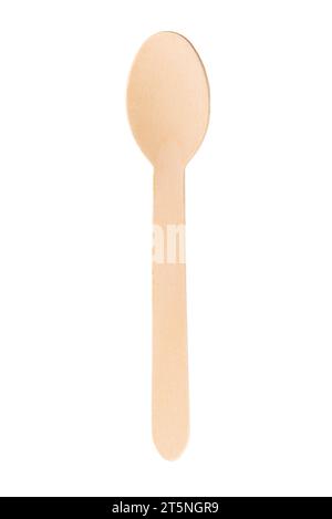 Wooden spoon isolated on white with clipping path included. Biodegradable disposable picnic knife Stock Photo