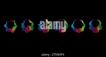 Sound smooth waves of shapes of different shapes, Set Equalizer rainbow color gradient. Vector geometric shapes isolated on black background Stock Vector
