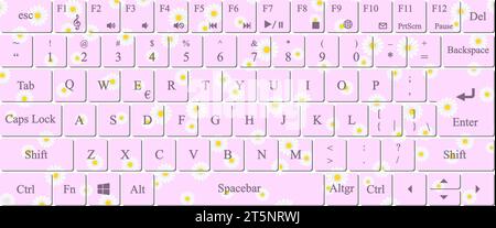 Vector modern qwerty Keyboard Layout Stencil cut. Daisy background. Stock Vector