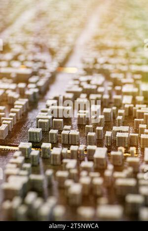3d printed cityscape in a sunlight, architectural abstract background Stock Photo