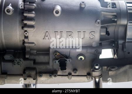 Detail of the internal combustion engine of a modern car Aurus - Moscow, Russia, November 05, 2023 Stock Photo