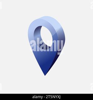 Creative map pointer. 3D shiny style. Logo of location. Modern design. Gps arrow concept. Isolated graphic template. Internet icon. Navigator pin Stock Vector