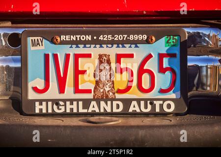 Alaska Ketchikan, car reg plate with bear Stock Photo
