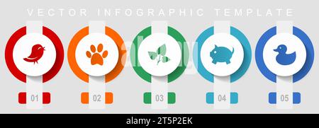 Nature flat design icon set, miscellaneous icons such as bird, animal, leaf, pig and duck, vector infographic template, web buttons collection Stock Vector
