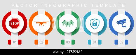 Home security flat design icon set, miscellaneous icons such as stop sign, drone, house, cctv camera and padlockfor webdesign and mobile applications, Stock Vector