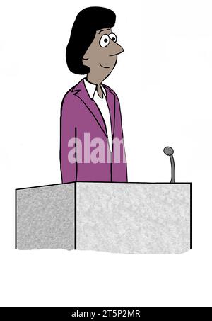 African American professional woman smiling and speaking from podium. Stock Photo