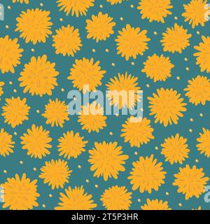 Blooming dandelion meadow seamless vector pattern, yellow dandelion blossom. Textile, scrapbook. Vector illustration Stock Vector