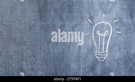 Hand drawn light bulb drawn with chalk chalkboard Stock Photo