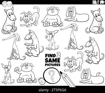 find two same dog characters game coloring book page Stock Vector Image ...
