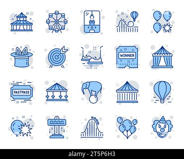 Amusement park line icons. Set of Carousels, Roller coaster and Circus. Vector Stock Vector
