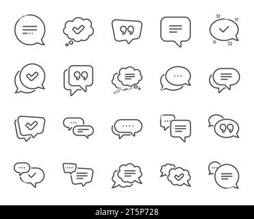 Chat and quote line icons. Approved, Checkmark box and Social media message. Vector Stock Vector