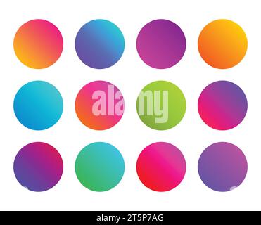 Rounded gradient sphere button. Multicolor fluid circle gradients, colorful soft round buttons. Flat vector Stock Vector