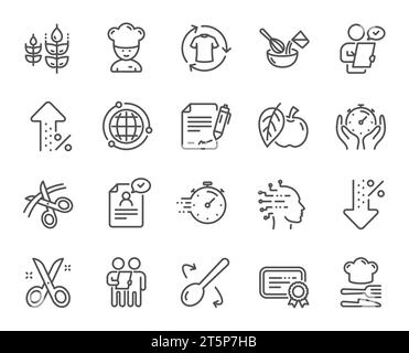 Chef hat, Customer survey, Fast delivery line icons. Approved application, Scissors cutting ribbon. Vector Stock Vector