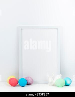 Easter eggs with blank frame table Stock Photo