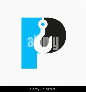 Letter P Crane Symbol For Construction Logo Sign Stock Vector
