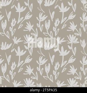 Dry Brush Flower Seamless Beige Pattern Stock Vector