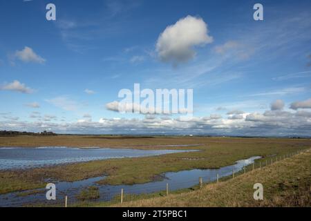 Hesketh Out Marsh on the Ribble Estuary with a distant view of the Bleasdale Fells Lancashire England Stock Photo