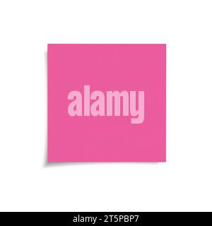 Pink sticky note paper sheet with shadow on white background, front view adhesive paper isolated Stock Photo