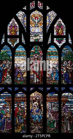 The East Window, by Roy Coomber (2001), in St Michael's church, Workington, Cumbria, UK Stock Photo