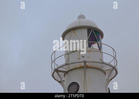 Black Nore Lighthouse in Portishead. Photo taken in October 2023 during a rainy and misty day. This lighthouse is located close to the city of Bristol Stock Photo