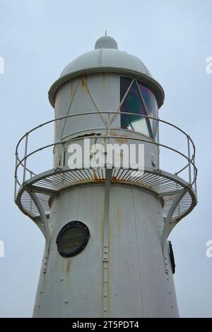 Black Nore Lighthouse in Portishead. Photo taken in October 2023 during a rainy and misty day. This lighthouse is located close to the city of Bristol Stock Photo