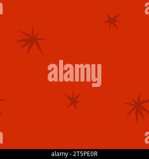 Hand drawn vector abstract seamless pattern with red simple minimalistic stars isolated on red background.Design for wrapping paper,fabric,journaling Stock Vector