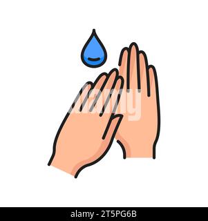 Hands moisturizing lotion skin care line icon. Body hygiene or dermatology treatment, hands skincare cosmetics product outline vector symbol. Skin care moisturizing cream or lotion outline sign Stock Vector