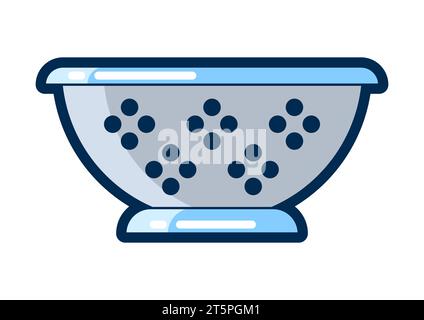 Illustration of cooking colander. Stylized kitchen utensil item. Stock Vector