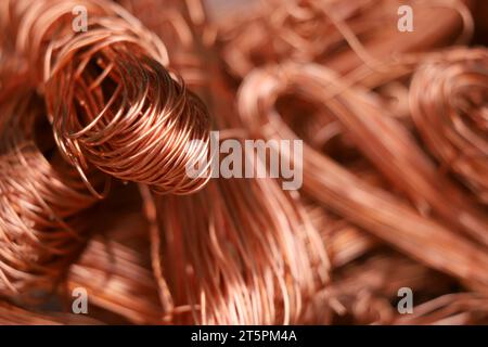 Metal wire texture. Industrial electician background, wallpaper. Color metal. Expensive resource. Stock Photo