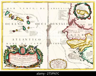 Old map of Cape Verde Archipelago and Africa north western coast. By Bellin, publ. in 1746 Stock Photo