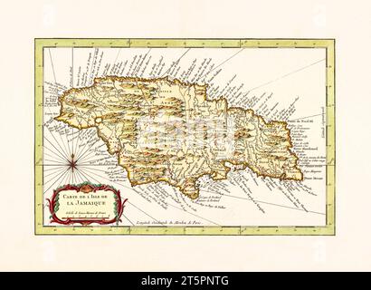 Old map of Jamaica. By Bellin, publ. in 1764 Stock Photo