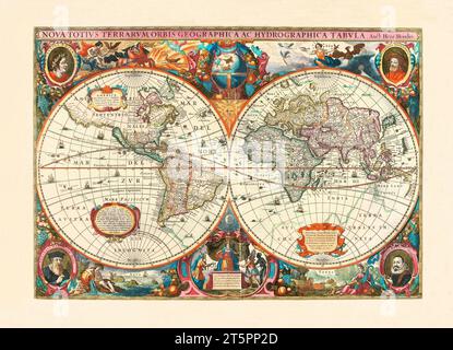 Old planisphere. By Hondius, publ. in 1638 Stock Photo