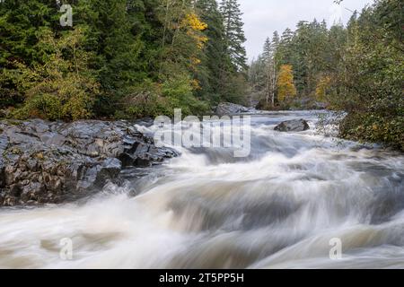Waterfall on the Sooke River in British Columbia, Canada. Stock Photo