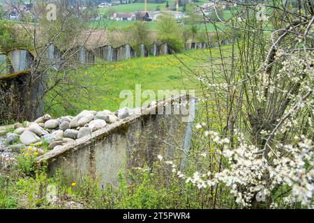 Ehemalige Panzersperre, aufgewertet zu einem Naturschutzgebiet und Grünkorridor Stock Photo