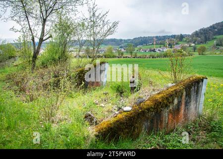 Ehemalige Panzersperre, aufgewertet zu einem Naturschutzgebiet und Grünkorridor Stock Photo