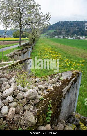 Ehemalige Panzersperre, aufgewertet zu einem Naturschutzgebiet und Grünkorridor Stock Photo