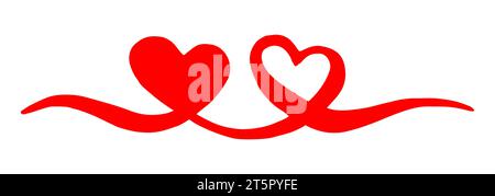 Two intertwined Hearts for Valentine's Day, hand painted with brush and ink, isolated on white background. Vector illustration. Stock Vector