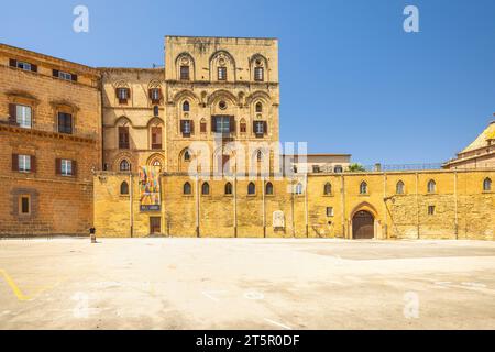 PALERMO, ITALY - JULY 18, 2023: The Palazzo dei Normanni - Royal Palace of Palermo, landmark and tourist attraction in capital of Sicily. Stock Photo