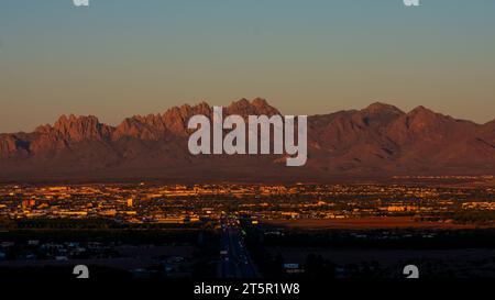 a sunset over Las Cruces, New Mexico with a the organ mountains in the background Stock Photo