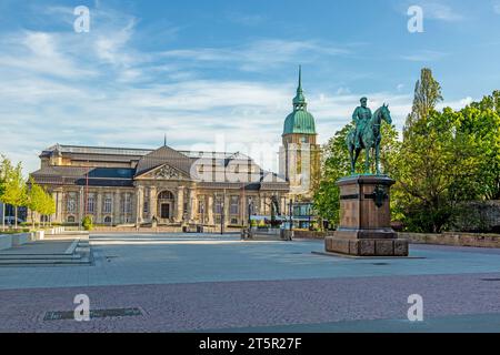 Panoramic view over Friedensplatz square to Hessian State Museum in German university city Darmstadt during daytime Stock Photo