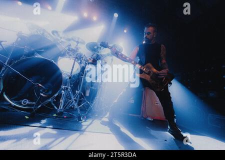 Copenhagen, Denmark. 03rd, November 2023. The American heavy metal band Prong performs a live concert at Pumpehuset in Copenhagen. Here bass player Jason Christopher is seen live on stage. (Photo credit: Gonzales Photo - Mathias Kristensen). Stock Photo