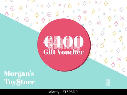 Illustration of 400 euro gift voucher in pink circle with morgan's toystore on abstract background Stock Photo